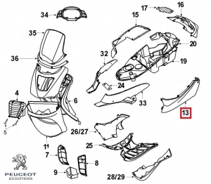 Αριστερή πίσω πλαϊνή καρένα - σκούρο γκρι - Peugeot Elyseo / Elystar 50-100-125-150cc - Peugeo