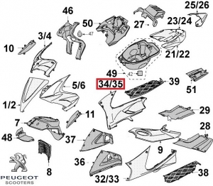 Δεξιά πλαϊνή καρένα, αρχικό πάτωμα - γκρι - Peugeot Jet Force 50-125cc - Peugeot