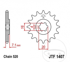 Εμπρόσθιος πίνακας JTF1407.10 (βήμα 520) - Kawasaki KFX 80 A KSF ('03-'06) / Suzuki LT 80 ('01-'09) / Quads