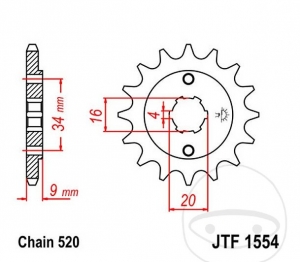 Εμπρόσθιος πίνακας JTF1554.13 (βήμα 520) - Hyosung GD 250 N i / GT 250 P i / Yamaha YFS 200 Blaster / YFS 2