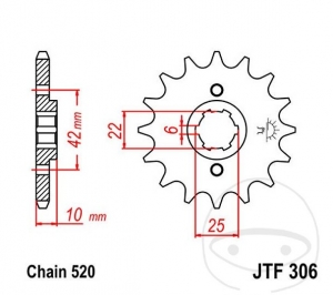 Εμπρόσθιος πίνακας JTF306.14 (βήμα 520) - Honda NX 650 Dominator Ράβδος μεγάλου δόντια (