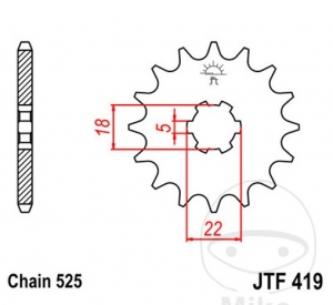 Εμπρόσθιος πινιόν JTF419.15 (βήμα 525) - Suzuki GT 250 ('73-'78) / Suzuki TS 250 ER ('79-'81) - JM