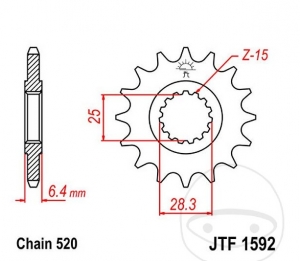 Εμπρόσθιο πινιόν JTF1592.15 (βήμα 520) - Yamaha YFM 700 R / RS B / YFZ 450 R / R SE / YFZ 450 R / R YSS / R Y