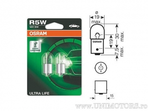 Λαμπτήρας μοτοσικλέτας R5W BA15S Ultra Life 12V 5W blister (σετ 2 τεμαχίων) - Osram