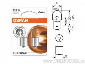 Μπεκ R5W BA15S 12V 5W blister (σετ 2 τεμαχίων) - Osram