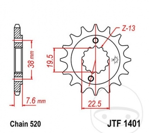 Μπροστινό πινιόν JTF1401.13 (βήμα 520) - Triton Reactor 450 R / R LOF / Supermoto 400 LOF EFI / 450 / 450 LOF