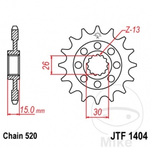 Μπροστινό πινιόν JTF1404.15 (βήμα 520) - BMW HP4 1000 ABS / Competition ABS / R ABS / R ABS DDC / R ABS DTC /