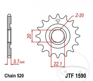 Μπροστινό πινιόν JTF1590.12 (βήμα 520) - Yamaha WR 250 X / WR 426 F / WR 450 F / WRZ 250 / YZ 125 / YZ 250 / 