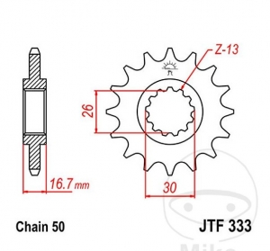 Μπροστινό πινιόν JTF333.15 (βήμα 530) - Honda CBR 900 RR / VF 750 C / VFR 750 F / 800 / VTR 1000 F / SP1 / SP