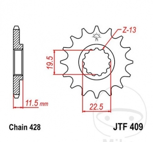 Μπροστινό πινιόν JTF409.16 (βήμα 428) - BMW HP4 1000 / RR ABS DTC / S 1000 R / RR / S 1000 XR ABS DTC ESA / S