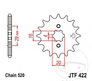 Μπροστινό πινιόν JTF422.13 (βήμα 520) - Kawasaki KDX 175 A / KX 125 A / B / C / D / E / F / G / H / J / Suzuk