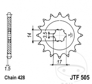 Μπροστινό πινιόν JTF505.14 (βήμα 428) - JM