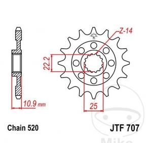 Μπροστινό πινιόν JTF707.16 (βήμα 520) - SWM Superdual 650 / 650 T ABS / 650 X ABS 21 / Aprilia MXV 450 / RXV 