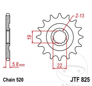 Μπροστινό πινιόν JTF825.13 (βήμα 520) - Husqvarna TC 250 4T / ie / R ie / TE 250 ie / TE 310 ie - JM