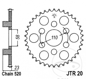 Πίδακας πίσω JTR20.41 (βήμα 520) - Aprilia Classic 125 / Red Rose 125 H - J - K- L - M - N - P - R - JM