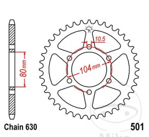 Πίνακας οπίσθιου τροχού JTR501.33 (βήμα 630) - Kawasaki ZX 750 E Turbo / KE 175 D / GPZ 750 A Uni Trak 