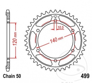 Πίνακας πίσω άξονα JTR499.52 (βήμα 530) - Kawasaki VN 800 A-B-C-E / ZXR 750 H / ZZR 400 K1-K2-K3-N1-N2-N3-N4