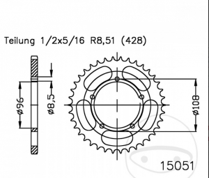 Πίνακας πίσω Esjot μαύρος - 52 δόντια (βήμα 428) - MZ/MUZ SM 125 / SM 125 Cup Replica / SM 125 Gangst