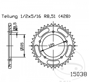 Πίνακας πίσω Esjot μαύρος - 60 δόντια (βήμα 428) - Hercules ZX 50 / Sachs ZX 125 2T - ZX 50 / ZZ 125 