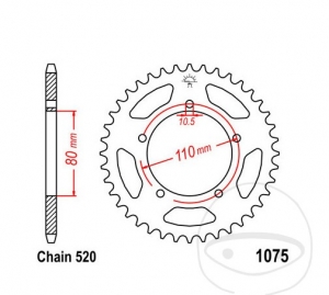 Πίνακας πίσω JTR1075.36 (βήμα 520) - Honda CB 400 N Euro ('83-'86) / Kymco Venox 250 ('02-'06) / Venox 250 i ('07