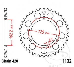 Πίνακας πίσω JTR1132.48 (βήμα 420) - Derbi Senda 50 R X-Treme Euro4 - RR X-Treme / 50 SM DRD Pro - 50 SM DRD Raci