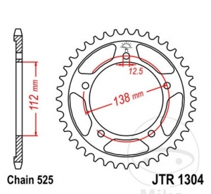 Πίνακας πίσω JTR1304.41 (βήμα 525) - Honda XL 1000 V / XL 1000 VA / CB 600 F-FA-S F2 / CB 650 F-FA ABS-RA / CBF 5