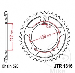 Πίνακας πίσω JTR1316.38 (βήμα 520) - Honda CB 500 F-FA-X-XA-RA / CTX 700 D-ND DCT / NC 700 D-S-SA-SD DCT-X-XA-XD 