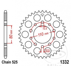 Πίνακας πίσω JTR1332.36 (βήμα 525) - Honda CBR 400 R / CMX 450 C Rebel / GB 500 Clubman / VT 600 C Shadow - C Sha