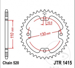 Πίνακας πίσω JTR1415.38 (βήμα 520) - Dinli Dinli 450 R / 450 R LOF - S - S LOF - Special - LOF / Kawasaki KFX 450