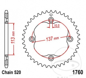 Πίνακας πίσω JTR1760.35 (βήμα 520) - Suzuki LT-R 450 Quadracer ('06-'12) / LT-Z 400 Quadsport ('09-'17) - JM