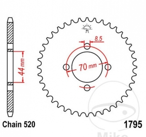 Πίνακας πίσω JTR1795.24 (βήμα 520) - Kawasaki KFX 80 A KSF / Suzuki LT 80 / LT 80 Quadsport / LT-Z 90 Quadsport -