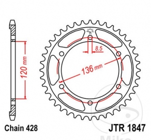 Πίνακας πίσω JTR1847.56 (βήμα 428) - Yamaha FZR 400 RR / RRSP / TDR 125 / H / TDR 125 N / XT 250 - JM