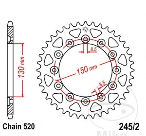 Πίνακας πίσω JTR245/2.38 (βήμα 520) - Honda XR 200 R / XR 250 R / XR 500 - R Pro Link / XR 600 R / Yamaha WR 250 