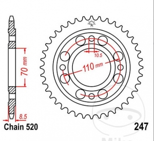 Πίνακας πίσω JTR247.35 (βήμα 520) - Honda CB 250 N Euro - ND Euro / CB 400 N Euro / CM 400 T - T Custom - JM