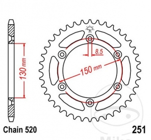 Πίνακας πίσω JTR251.51 (βήμα 520) - Yamaha WR 250 F - F GP / WR 400 F / WR 426 F / WR 450 F - F GP / YZ 125 - Mon