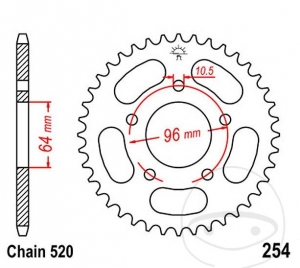 Πίνακας πίσω JTR254.37 (βήμα 520) - Honda CBF 250 ('04-'06) / XL 200 R ('83-'84) - JM