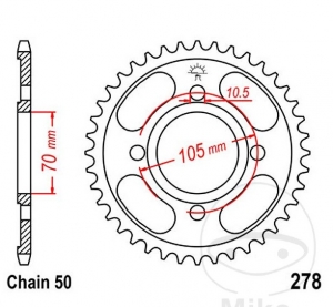 Πίνακας πίσω JTR278.34 (βήμα 530) - Honda CB 250 K - G / CB 350 F Four / CB 360 G / CB 400 F Four / CJ 360 T / CL