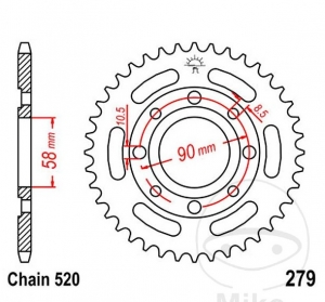 Πίνακας πίσω JTR279.30 (βήμα 520) - Honda CB 200 B / CB 250 Two-Fifty / CM 250 C Custom / CMX 250 C Rebel - JM