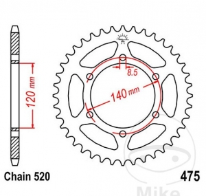 Πίνακας πίσω JTR475.44 (βήμα 520) - Kawasaki KL 250 A ('80-'83) / KLR 250 D ('84-'92) - JM