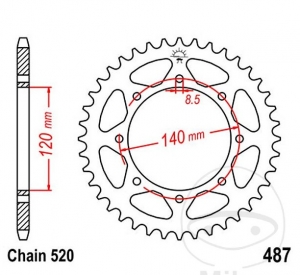 Πίνακας πίσω JTR487.38 (βήμα 520) - Kawasaki KLX 650 C / W 800 B Street ABS - C Cafe ABS - D ABS - E ABS - F Stre