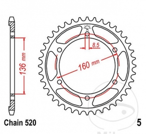 Πίνακας πίσω JTR5.39 (βήμα 520) - Husqvarna TR 650 Strada ABS - Terra ABS / Aprilia Moto 650 Moto 6,5 / Aprilia P