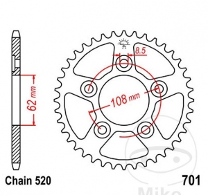 Πίνακας πίσω JTR701.39 (βήμα 520) - Cagiva Mito 125 6-τάχυτα - EV 6-τάχυτα - EV 7-τάχυτα - MK1 