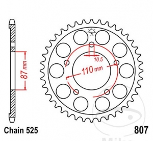 Πίνακας πίσω JTR807.46 (βήμα 525) - Suzuki SV 650 SA ABS - SU - SUA ABS - U - UA ABS - GSF 400 Bandit - GSF 650 A