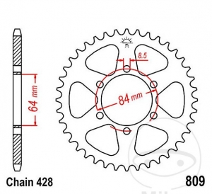 Πίνακας πίσω JTR809.42 (βήμα 428) - Kreidler Enduro-Supermoto 125 DT / Suzuki DR 125 S-SE-SE, SEU / TS 125-ER - J