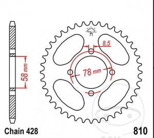 Πίνακας πίσω JTR810.41 (βήμα 428) - Hyosung RT 125 Karion / RTV 125 / XRX 125 AC D-Enduro / Kawasaki KH 125 A / R