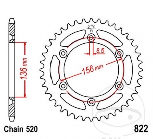 Πίνακας πίσω JTR822.46 (βήμα 520) - Brixton Crossfire 500 ABS - X ABS / Gas Gas EC 125 - Racing - Sixdays / EC 20