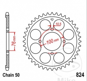 Πίνακας πίσω JTR824.40 (βήμα 530) - Suzuki GSX 600 FU2 / GSX 600 F / GSX 600 FU / RG 500 C Gamma / RG 500 Gamma -