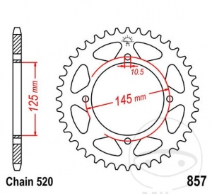 Πίνακας πίσω JTR857.40 (βήμα 520) - Yamaha XTZ 660 N Tenere / XV 125 H Virago / XV 125 N Virago - SH Virago - SN 