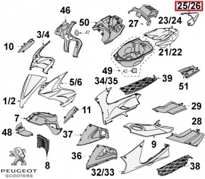 Πίσω αεροτομή (λαβή) αυθεντική - κόκκινη - Peugeot Jet Force 50-125cc - Peugeot