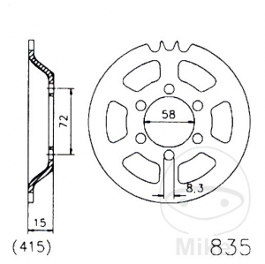 Πίσω γρανάζι Esjot μαύρο - 45 δόντια (βήμα 415) - Zündapp ZD 40 50 - ZD 50 25 TS / ZE 40 50 / ZL - ZS